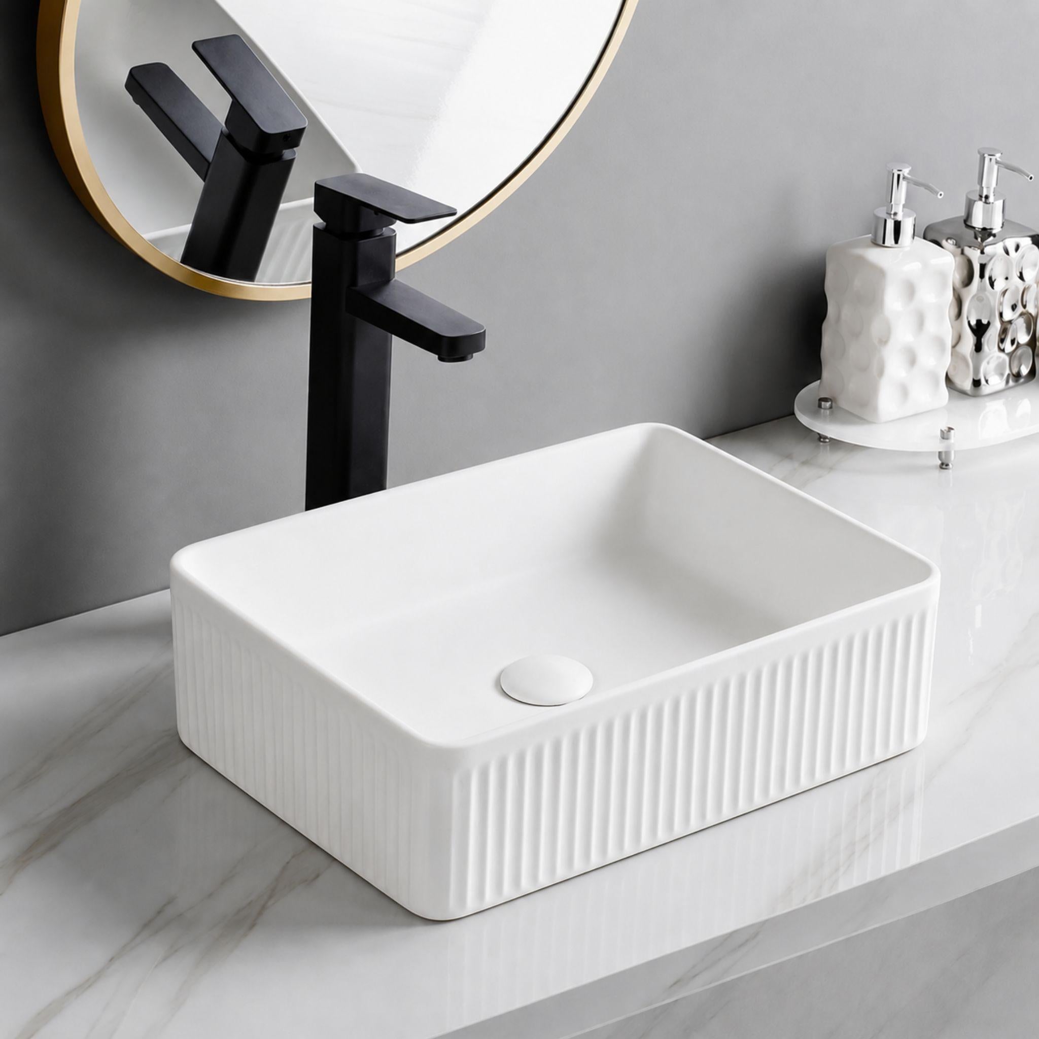 LUKKA CRETE FLUTED ABOVE COUNTER BASIN MATTE WHITE 400MM