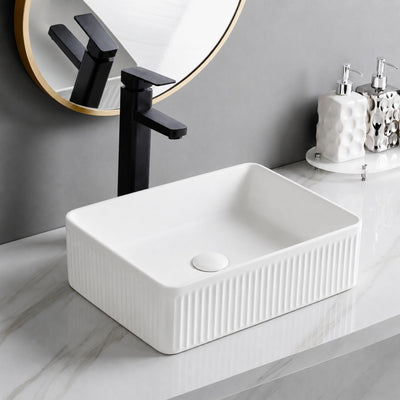 LUKKA CRETE FLUTED ABOVE COUNTER BASIN MATTE WHITE 400MM