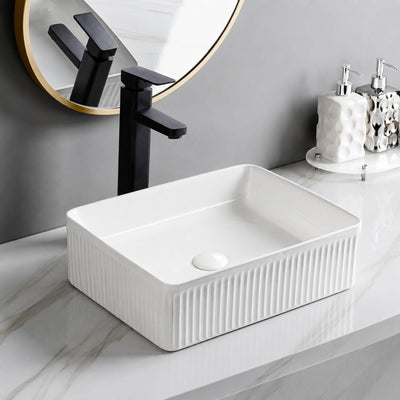 LUKKA CRETE FLUTED ABOVE COUNTER BASIN GLOSS WHITE 400MM