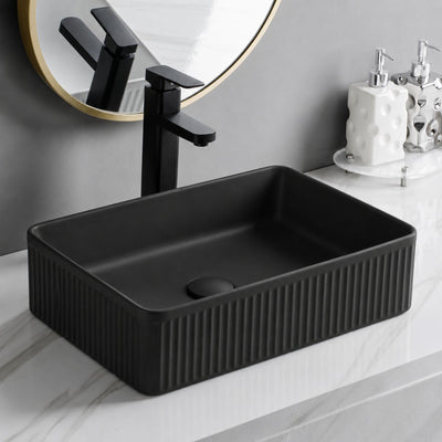 LUKKA CRETE FLUTED ABOVE COUNTER BASIN MATTE BLACK 500MM