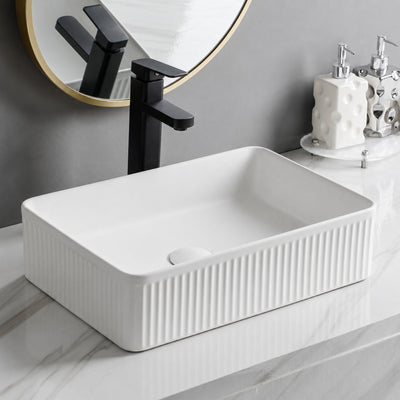 LUKKA CRETE FLUTED ABOVE COUNTER BASIN MATTE WHITE 500MM