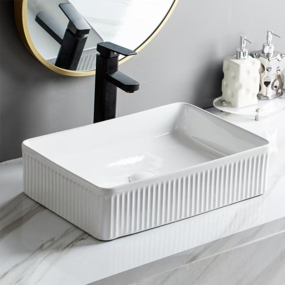LUKKA CRETE FLUTED ABOVE COUNTER BASIN GLOSS WHITE 500MM
