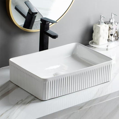 LUKKA CRETE FLUTED ABOVE COUNTER BASIN GLOSS WHITE 500MM