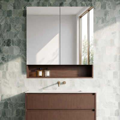 LUKKA CLARK MOCHA OAK MATTE MIRROR SHAVING CABINET 900MM