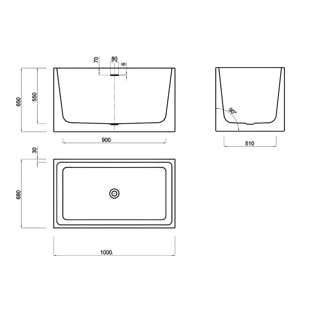 LUKKA CRETE MULTIFIT FREESTANDING BATHTUB OVERFLOW GLOSS WHITE (AVAILABLE IN 1000MM AND 1350MM)