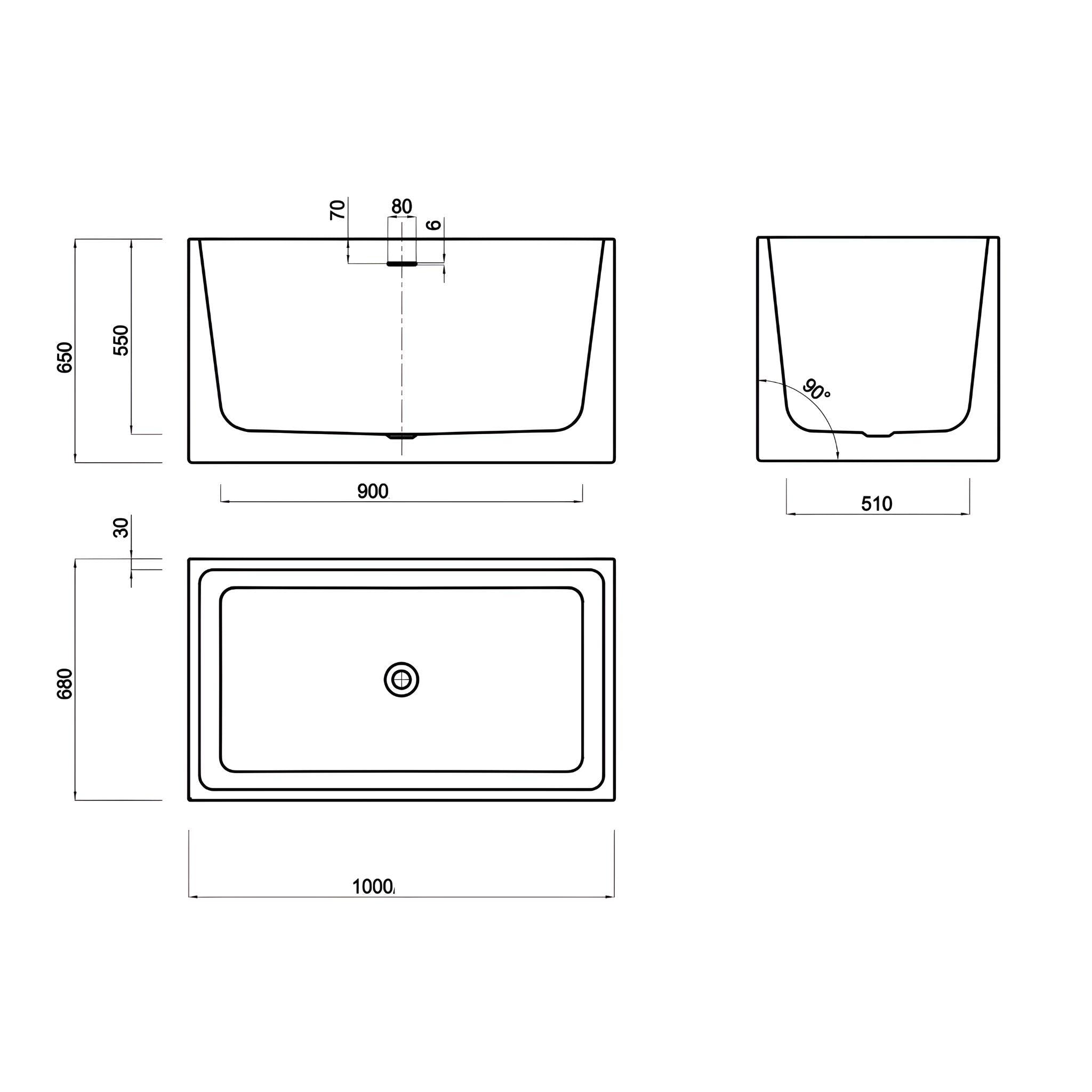 LUKKA CRETE MULTIFIT FREESTANDING BATHTUB OVERFLOW GLOSS WHITE (AVAILABLE IN 1000MM AND 1350MM)