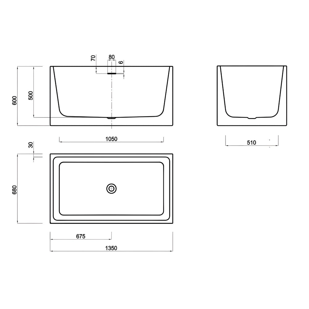 LUKKA CRETE MULTIFIT FREESTANDING BATHTUB OVERFLOW GLOSS WHITE (AVAILABLE IN 1000MM AND 1350MM)