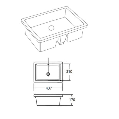 LUKKA CRETE UNDER COUNTER BASIN GLOSS WHITE 437MM