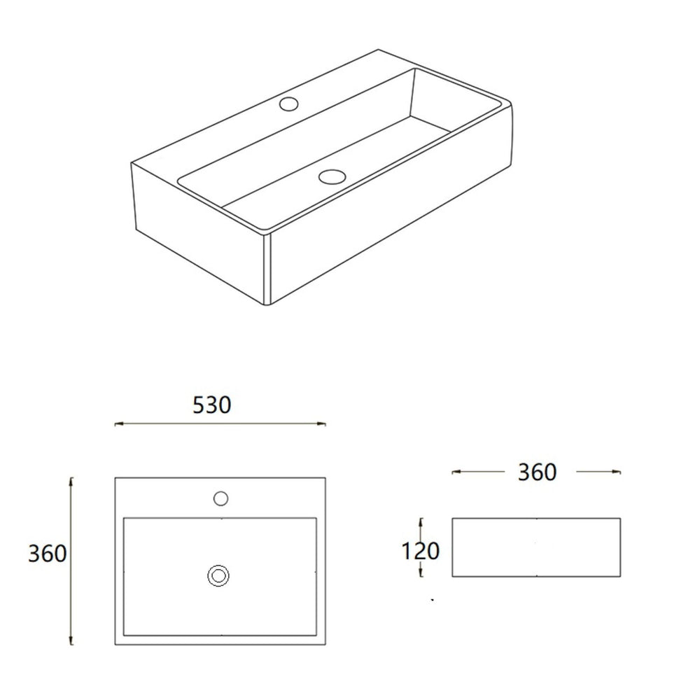 LUKKA CRETE WALL HUNG / ABOVE COUNTER BASIN GLOSS WHITE 530MM