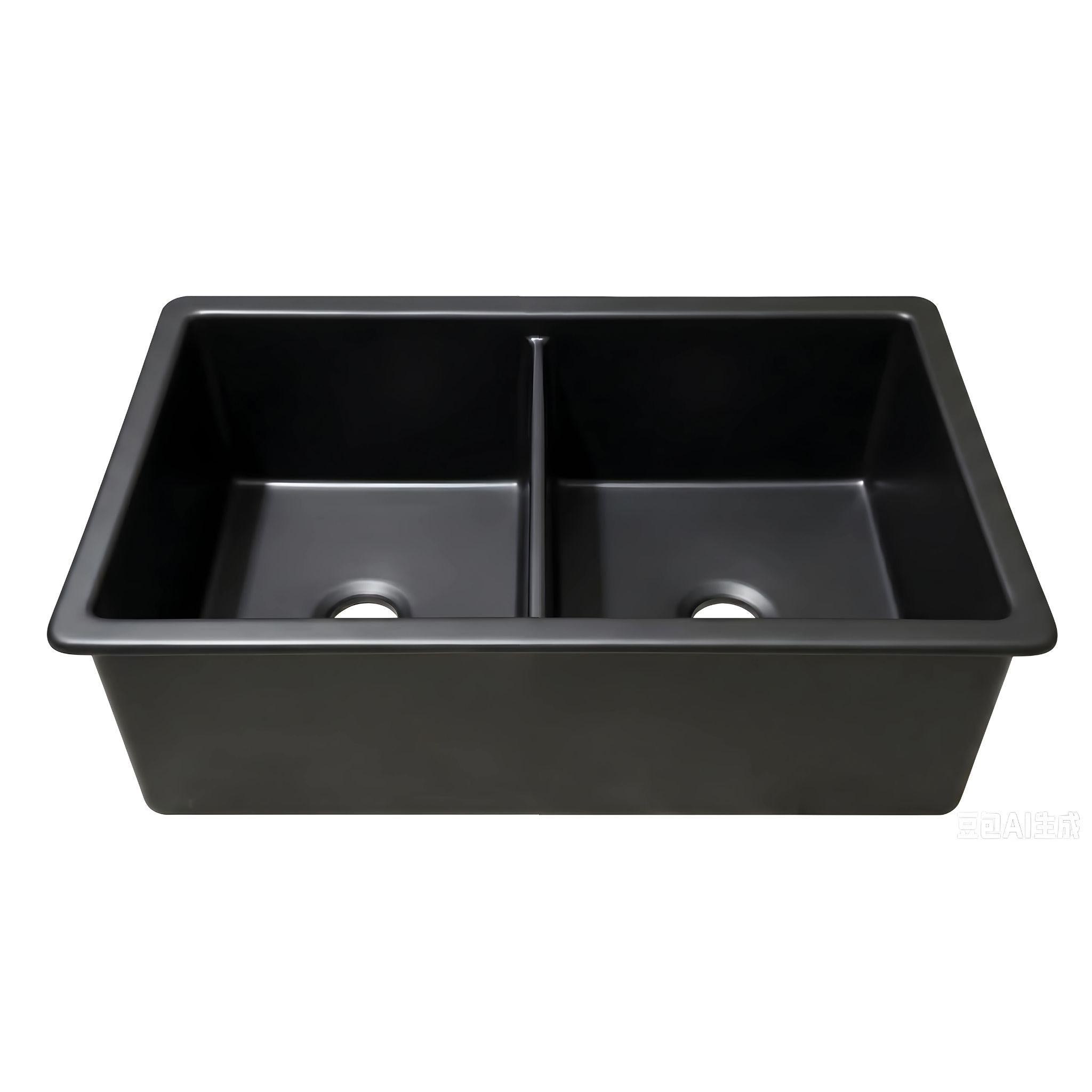 LUKKA PROCIDA INSET AND UNDERMOUNT FIRECLAY DOUBLE BOWL SINK MATTE BLACK 813MM