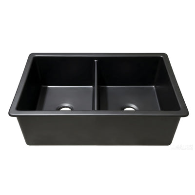 LUKKA PROCIDA INSET AND UNDERMOUNT FIRECLAY DOUBLE BOWL SINK MATTE BLACK 813MM