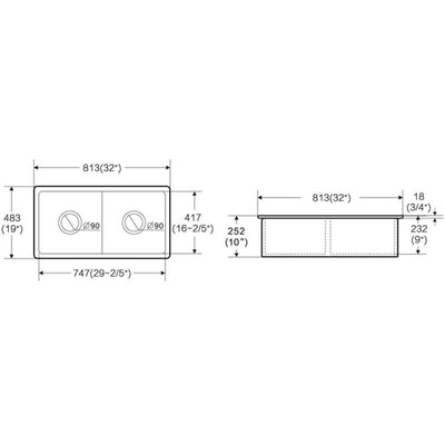 LUKKA PROCIDA INSET AND UNDERMOUNT FIRECLAY DOUBLE BOWL SINK GLOSS WHITE 813MM