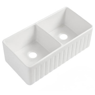 LUKKA ROCCIA FARMHOUSE BUTTLER FINE FIRECLAY DOUBLE BOWL SINK GLOSS WHITE 835MM