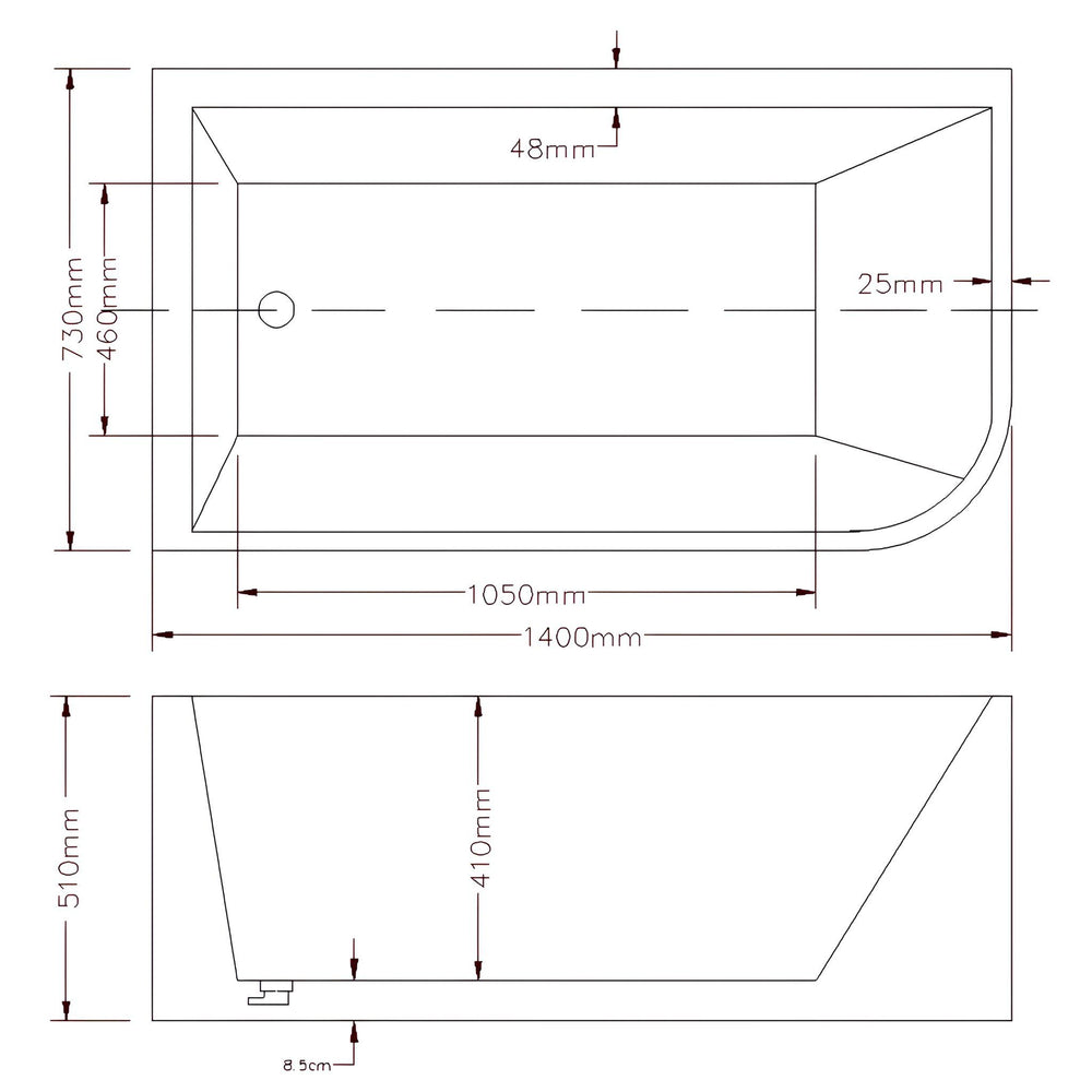 LUKKA CLAYTON FREESTANDING LEFT CORNER BATHTUB GLOSS WHITE (AVAILABLE IN 1400MM, 1500MM AND 1700MM)
