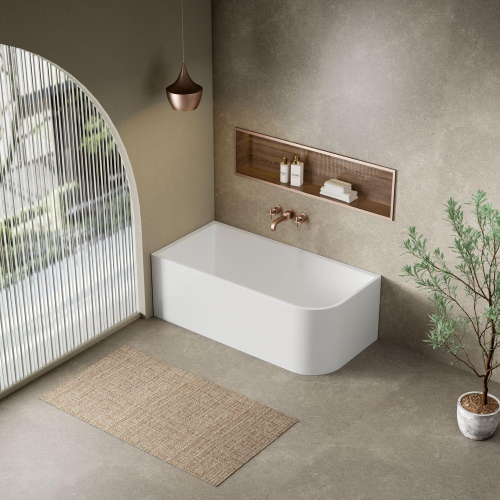 LUKKA CLAYTON FREESTANDING LEFT CORNER BATHTUB GLOSS WHITE (AVAILABLE IN 1400MM, 1500MM AND 1700MM)