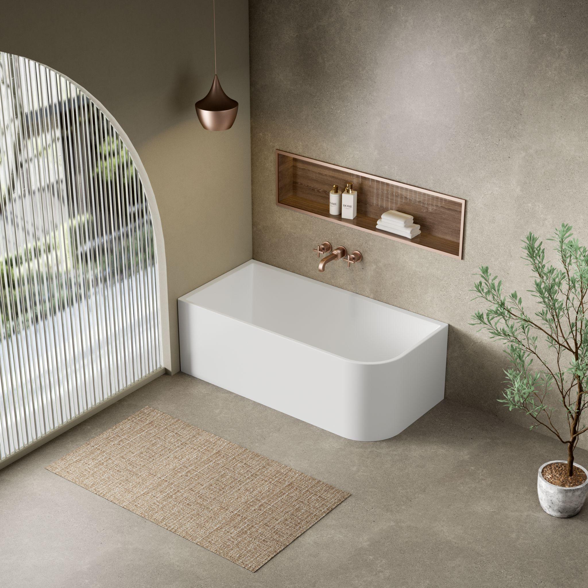 LUKKA CLAYTON FREESTANDING LEFT CORNER BATHTUB GLOSS WHITE (AVAILABLE IN 1400MM, 1500MM AND 1700MM)
