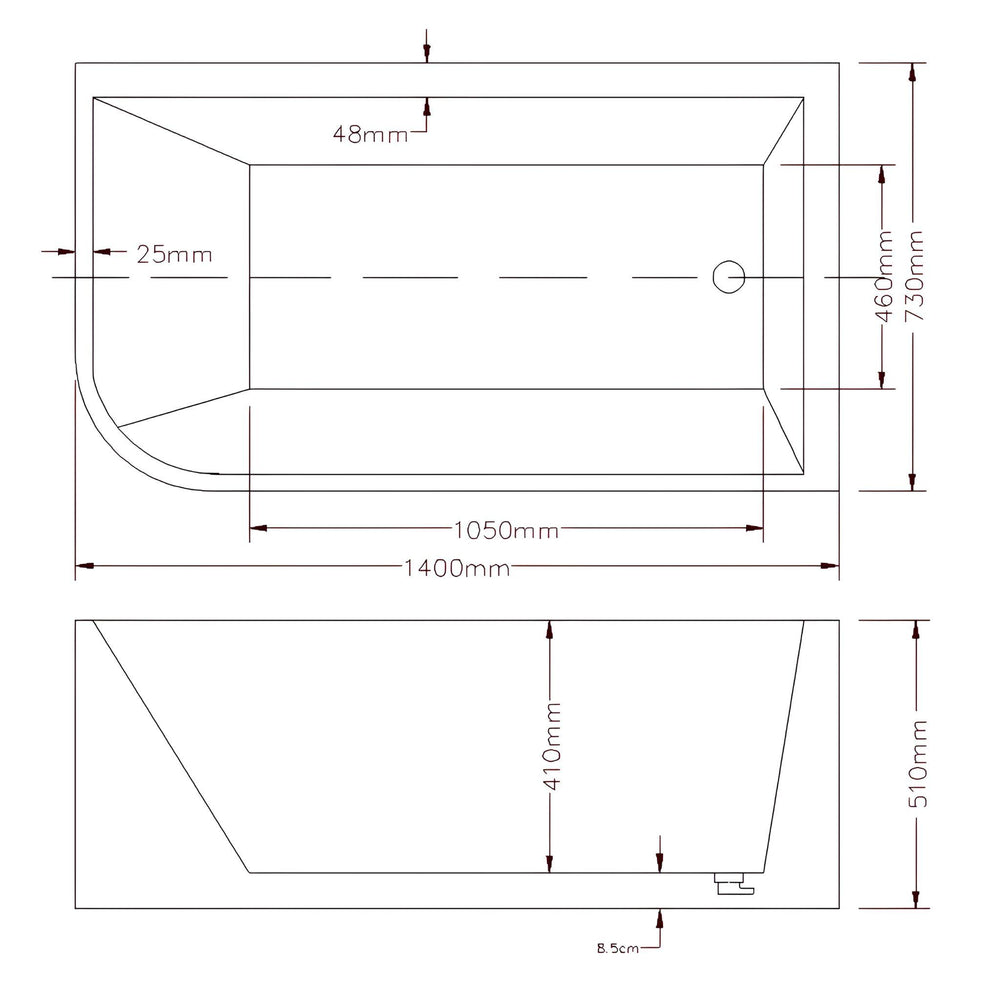 LUKKA CLAYTON FREESTANDING RIGHT CORNER BATHTUB GLOSS WHITE (AVAILABLE IN 1400MM, 1500MM AND 1700MM)