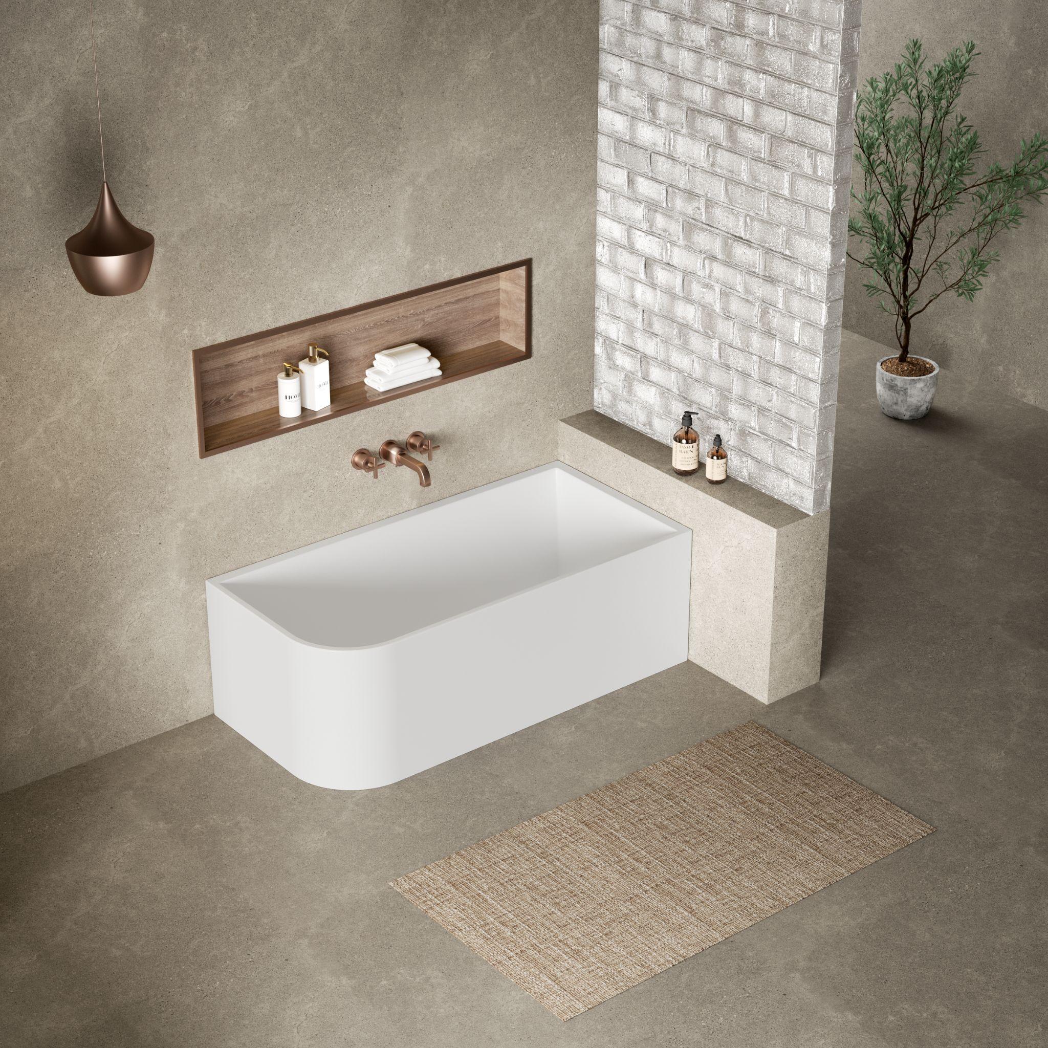 LUKKA CLAYTON FREESTANDING RIGHT CORNER BATHTUB GLOSS WHITE (AVAILABLE IN 1400MM, 1500MM AND 1700MM)
