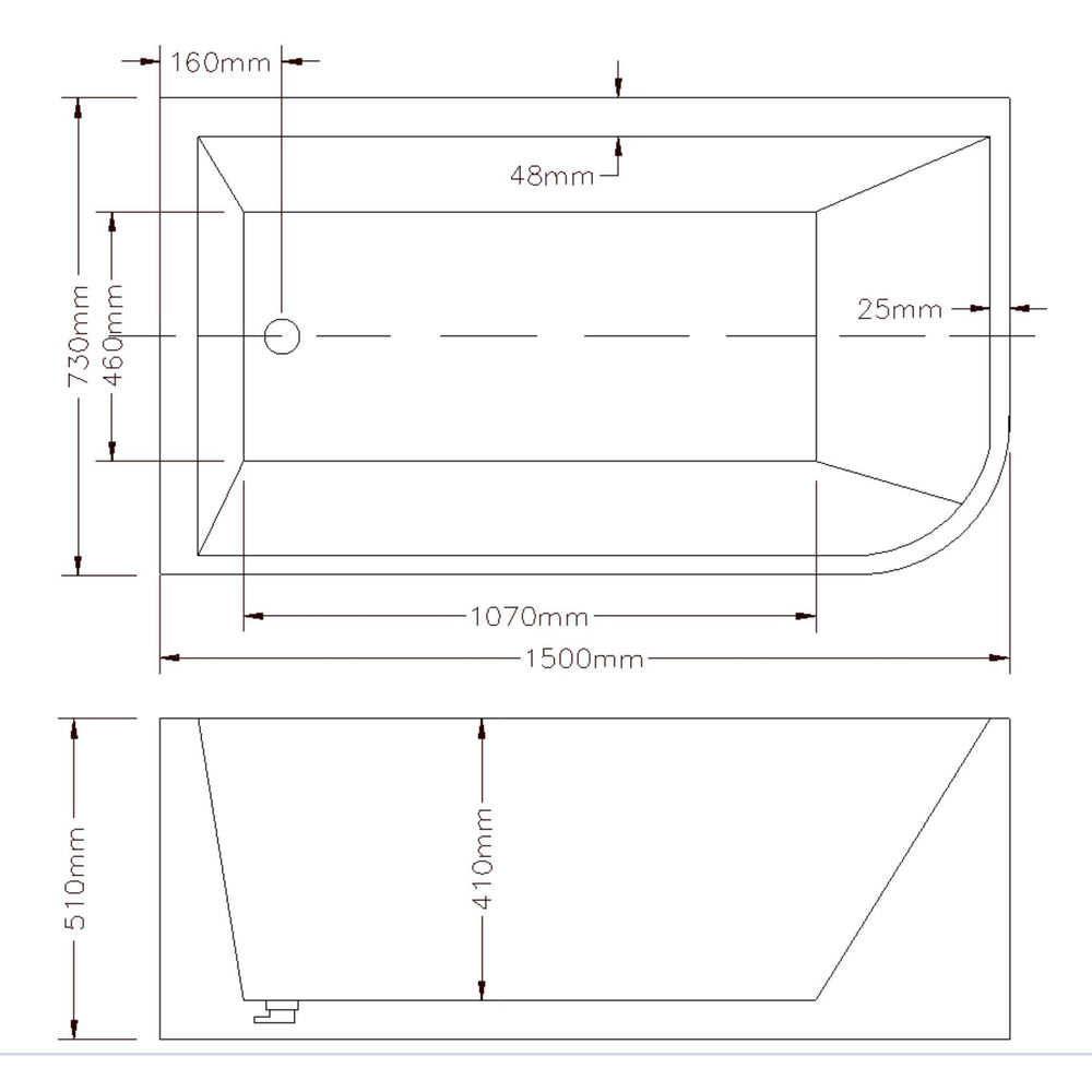 LUKKA CLAYTON FREESTANDING LEFT CORNER BATHTUB GLOSS WHITE (AVAILABLE IN 1400MM, 1500MM AND 1700MM)