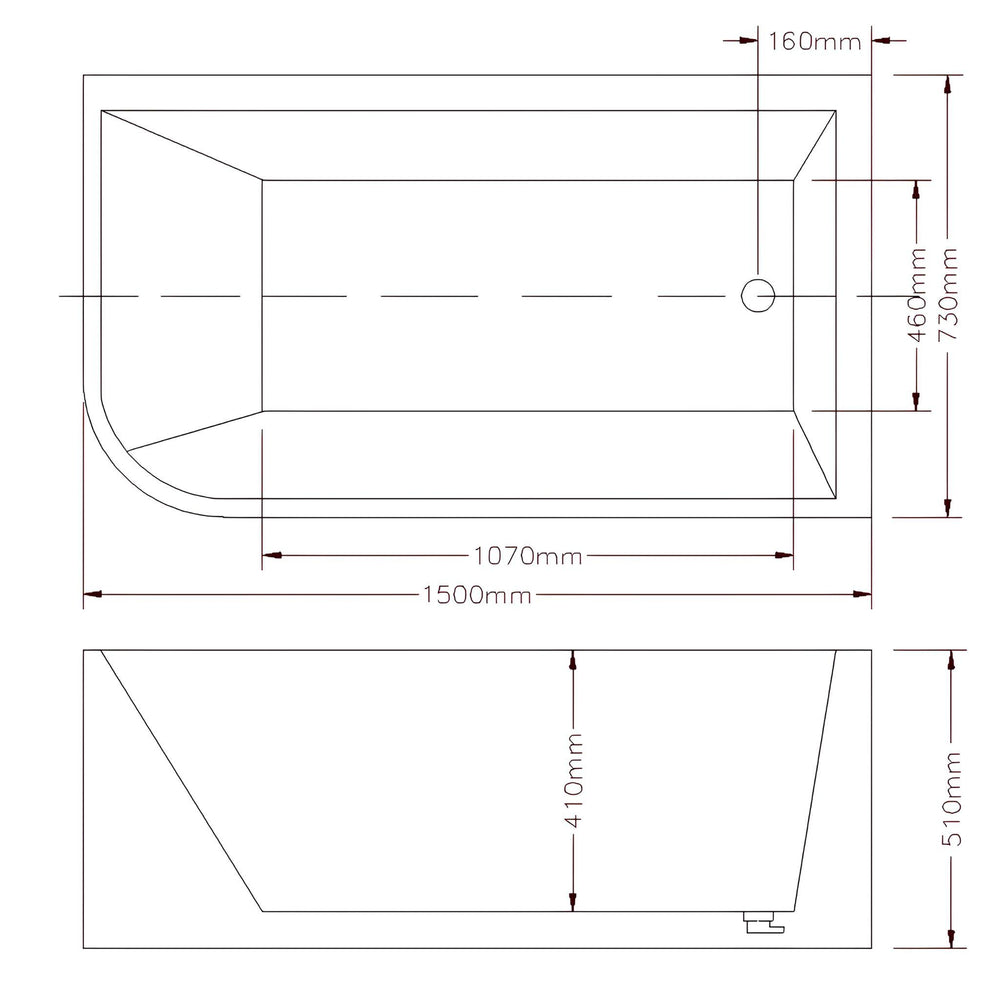 LUKKA CLAYTON FREESTANDING RIGHT CORNER BATHTUB GLOSS WHITE (AVAILABLE IN 1400MM, 1500MM AND 1700MM)