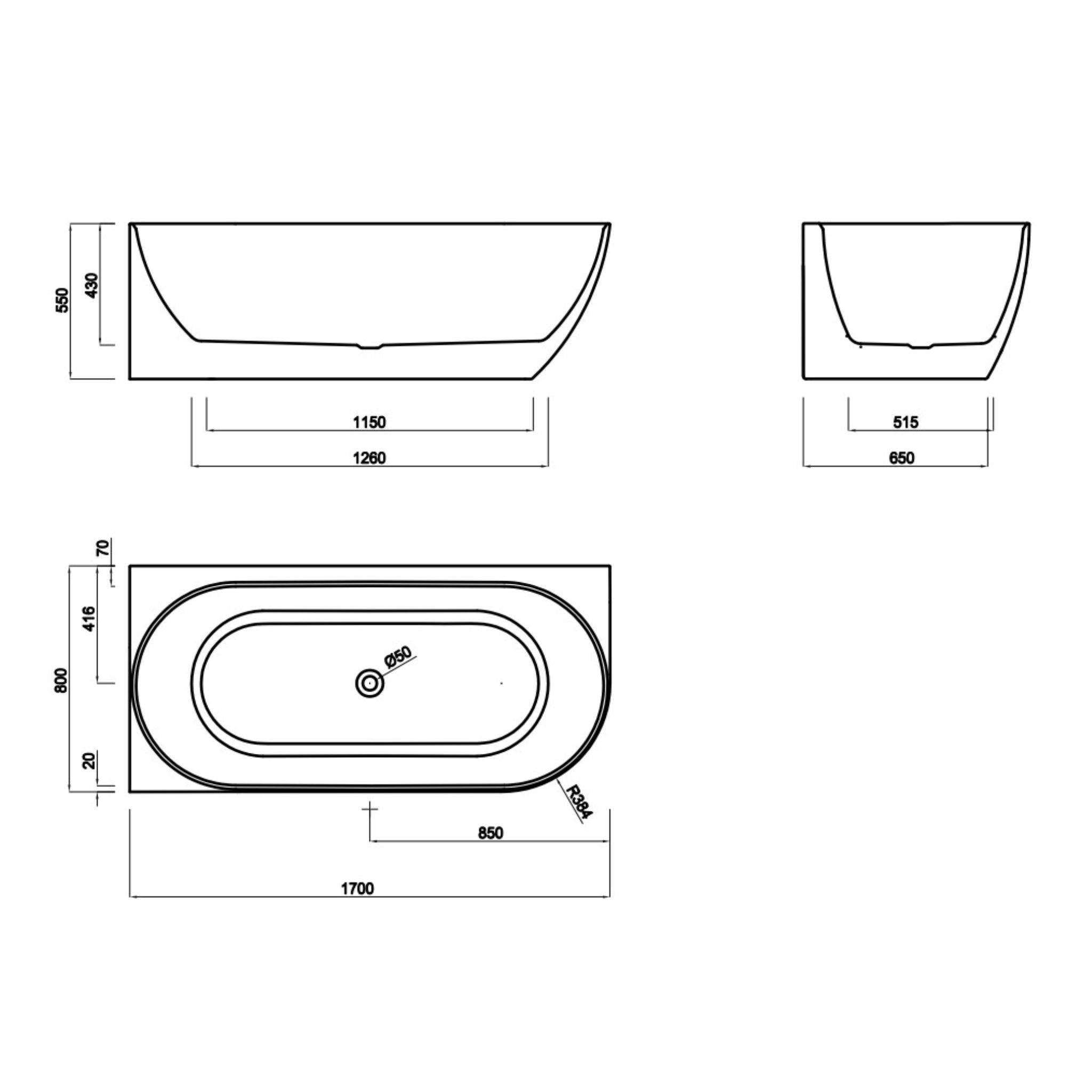 LUKKA ELLIPS FREESTANDING LEFT CORNER BATHTUB OVERFLOW MATTE WHITE (AVAILABLE IN 1500MM AND 1700MM)