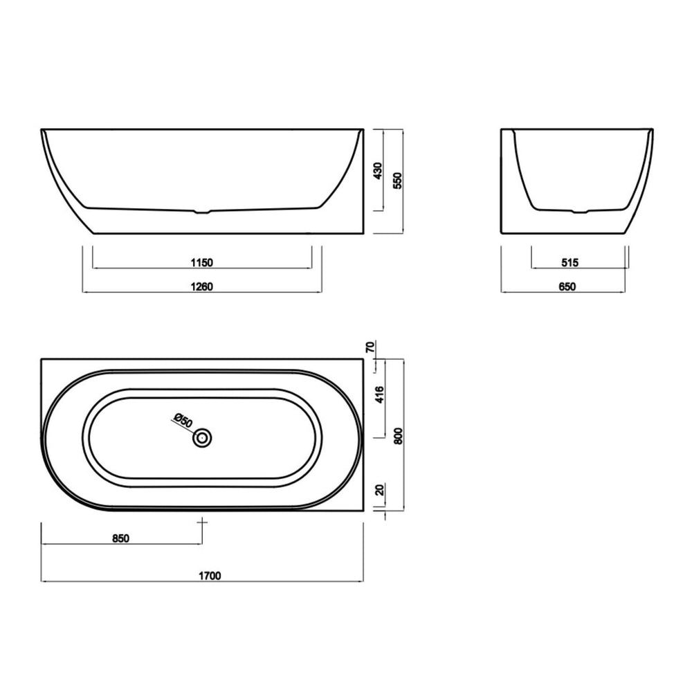 LUKKA ELLIPS FREESTANDING RIGHT CORNER BATHTUB OVERFLOW MATTE WHITE (AVAILABLE IN 1500MM AND 1700MM)