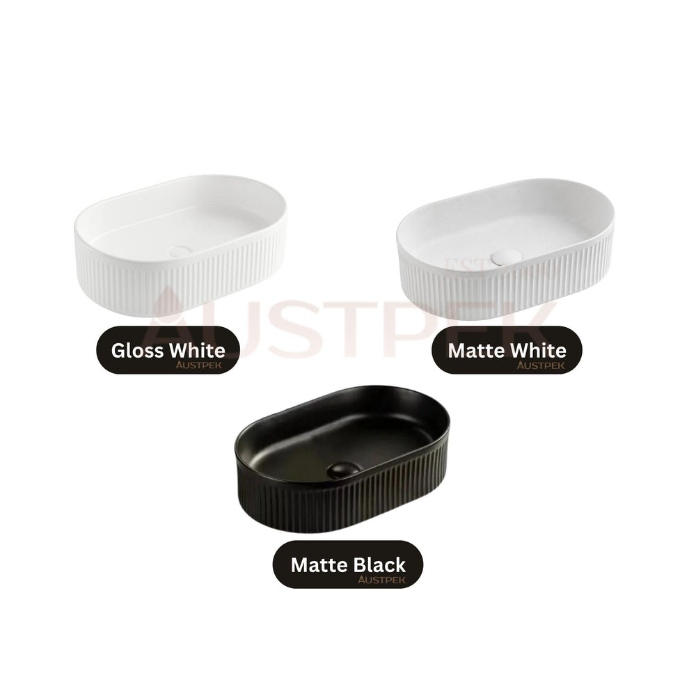 LUKKA ELLIPS FLUTED ABOVE COUNTER BASIN GLOSS WHITE 490MM