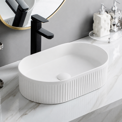 LUKKA ELLIPS FLUTED ABOVE COUNTER BASIN MATTE WHITE 490MM
