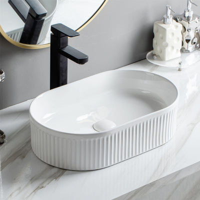 LUKKA ELLIPS FLUTED ABOVE COUNTER BASIN GLOSS WHITE 490MM