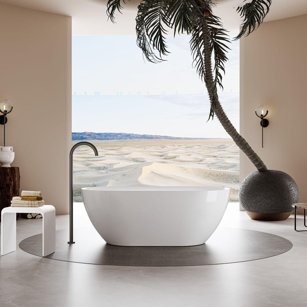 LUKKA ELLIPS SLIM FREESTANDING BATHTUB WITH OVERFLOW GLOSS WHITE (AVAILABLE IN 1395MM, 1530MM AND 1700MM)