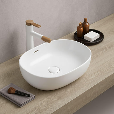 LUKKA ELLIPS ABOVE COUNTER BASIN WITH OVERFLOW GLOSS WHITE 490MM