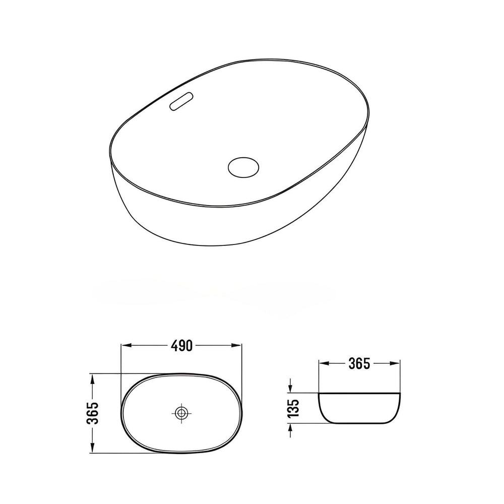 LUKKA ELLIPS ABOVE COUNTER BASIN WITH OVERFLOW MATTE WHITE 490MM