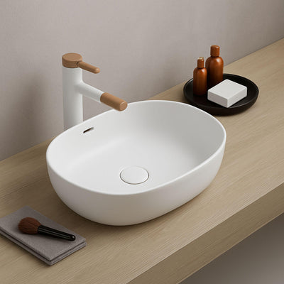 LUKKA ELLIPS ABOVE COUNTER BASIN WITH OVERFLOW MATTE WHITE 490MM
