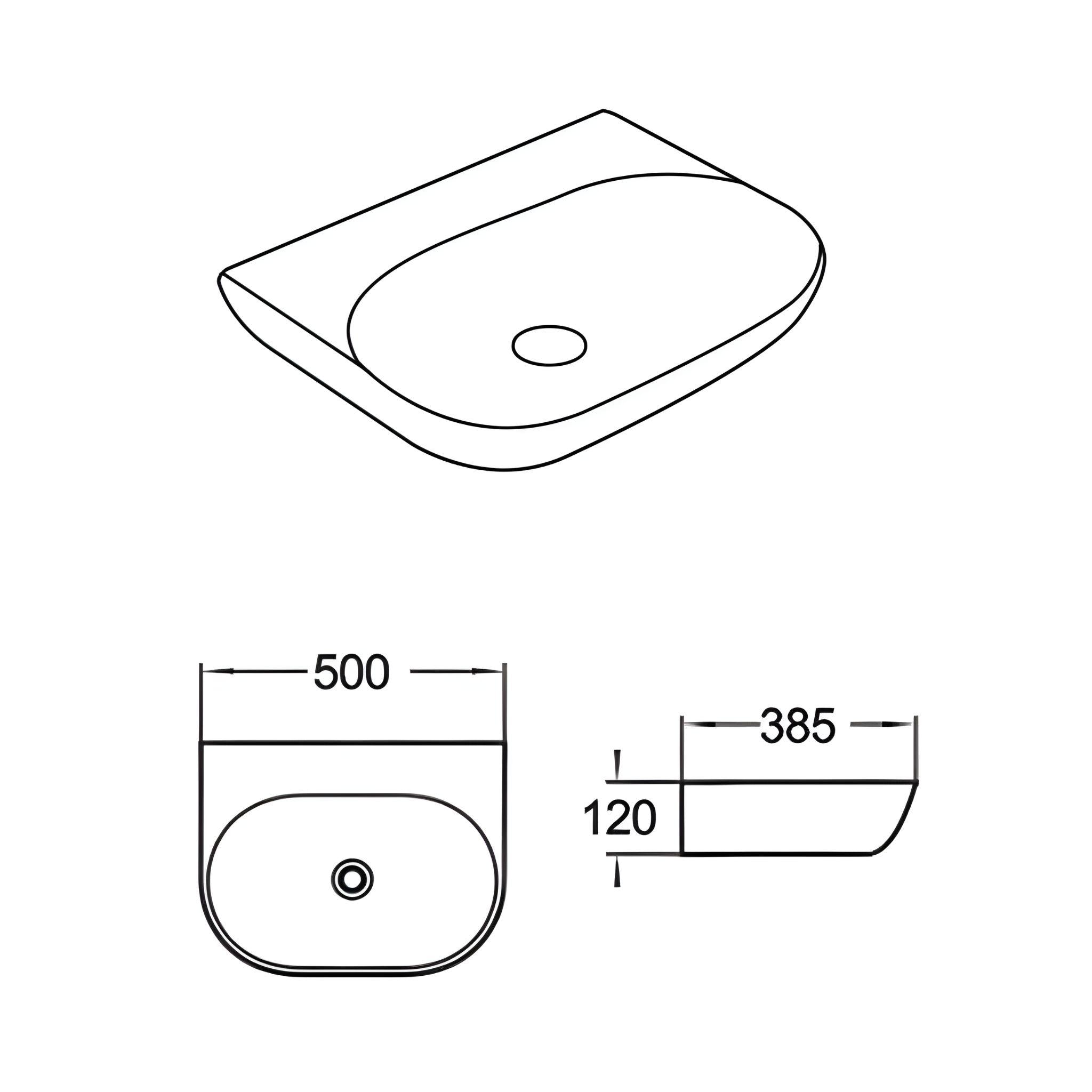 LUKKA ELLIPS WALL HUNG BASIN GLOSS WHITE 500MM
