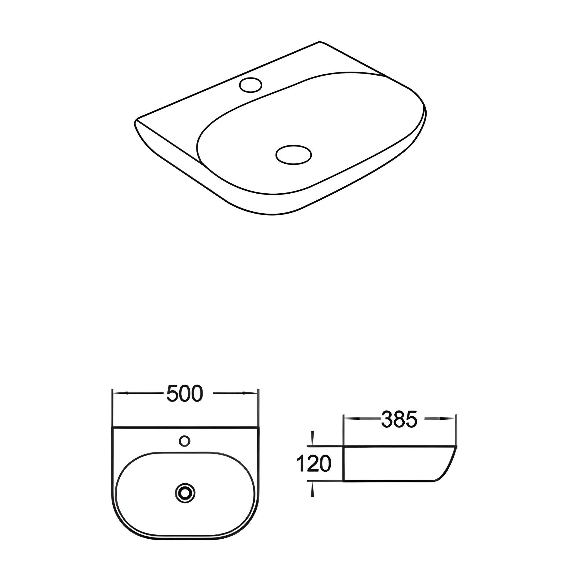 LUKKA ELLIPS WALL HUNG BASIN GLOSS WHITE 500MM
