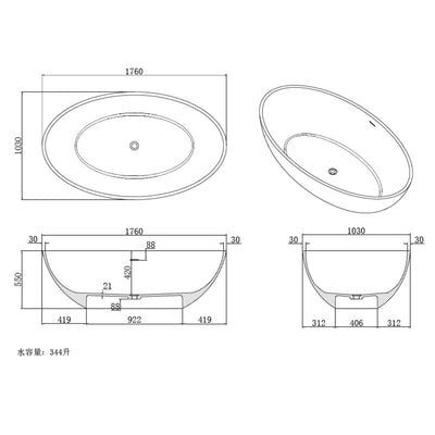LUKKA KIRRA FREESTANDING BATHTUB MATTE BLACK 1760MM