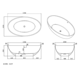 LUKKA KIRRA FREESTANDING BATHTUB MATTE WHITE 1760MM