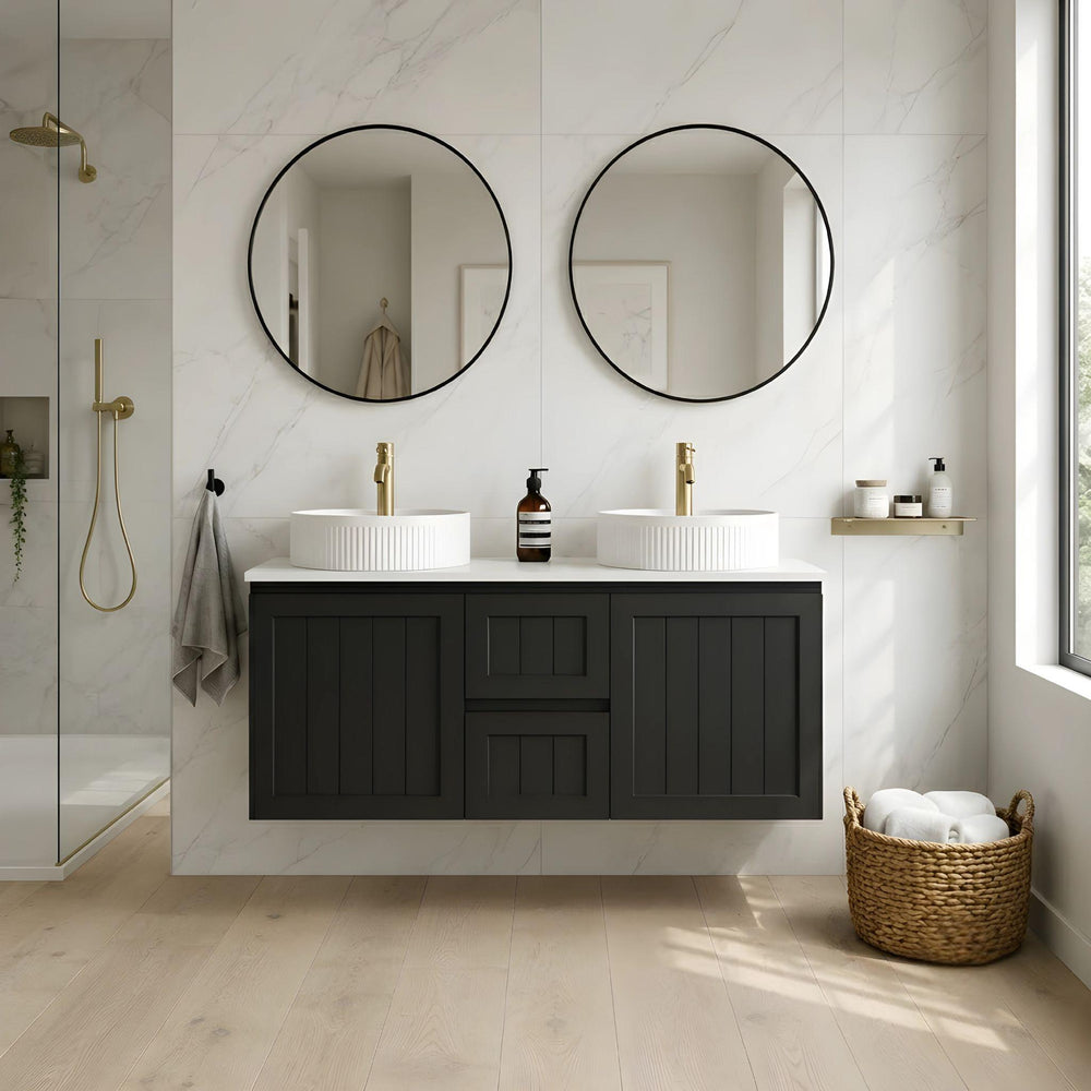 LUKKA ARCHILL FEDERATION MATTE BLACK 1200MM DOUBLE BOWL WALL HUNG VANITY