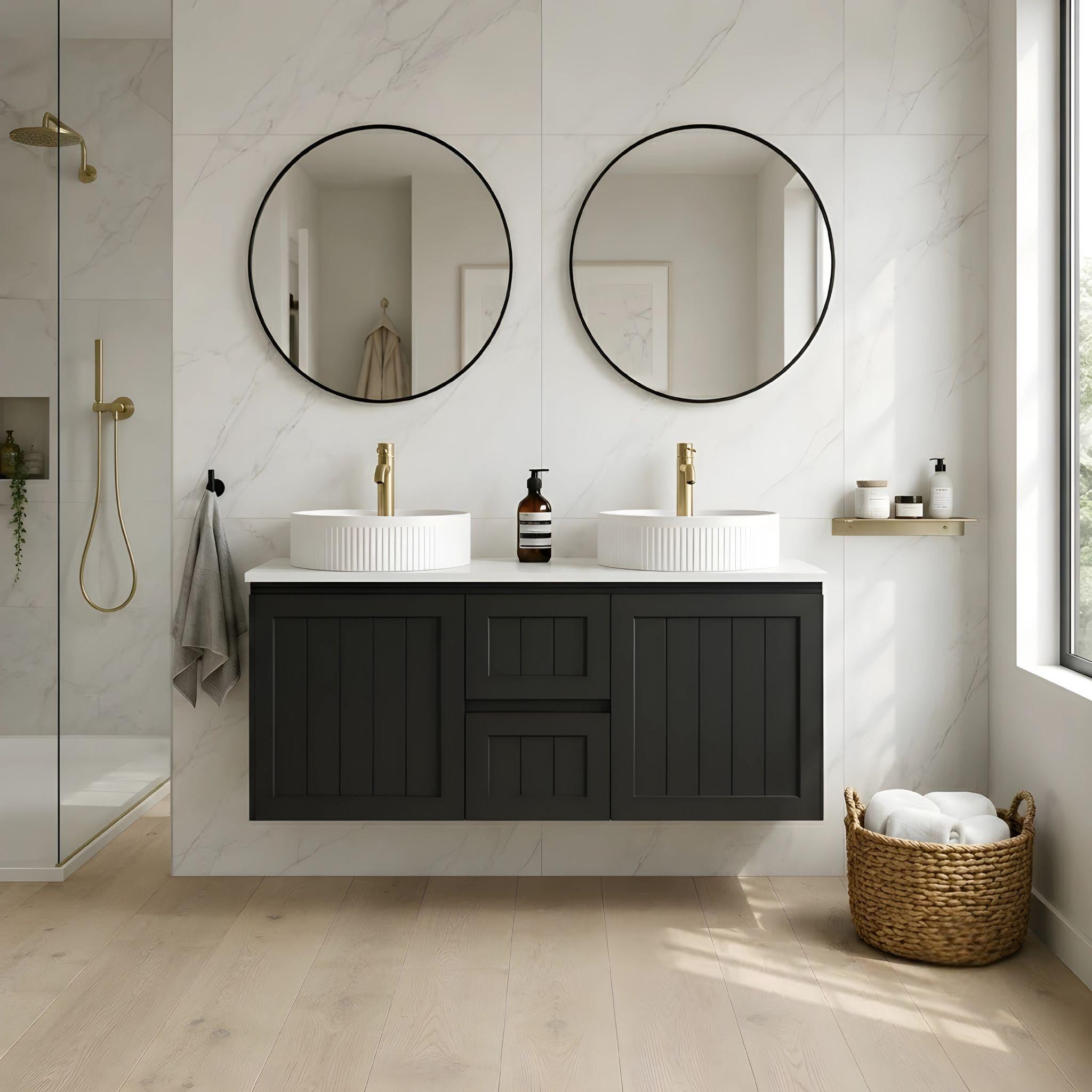LUKKA ARCHILL FEDERATION MATTE BLACK 1200MM DOUBLE BOWL WALL HUNG VANITY