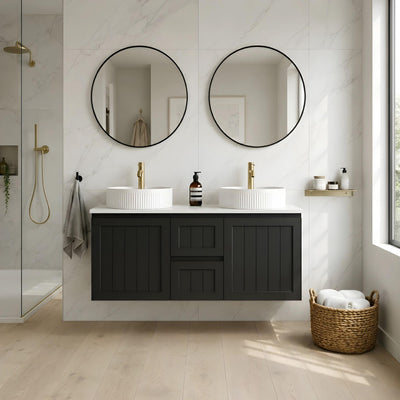 LUKKA ARCHILL FEDERATION MATTE BLACK 1200MM DOUBLE BOWL WALL HUNG VANITY