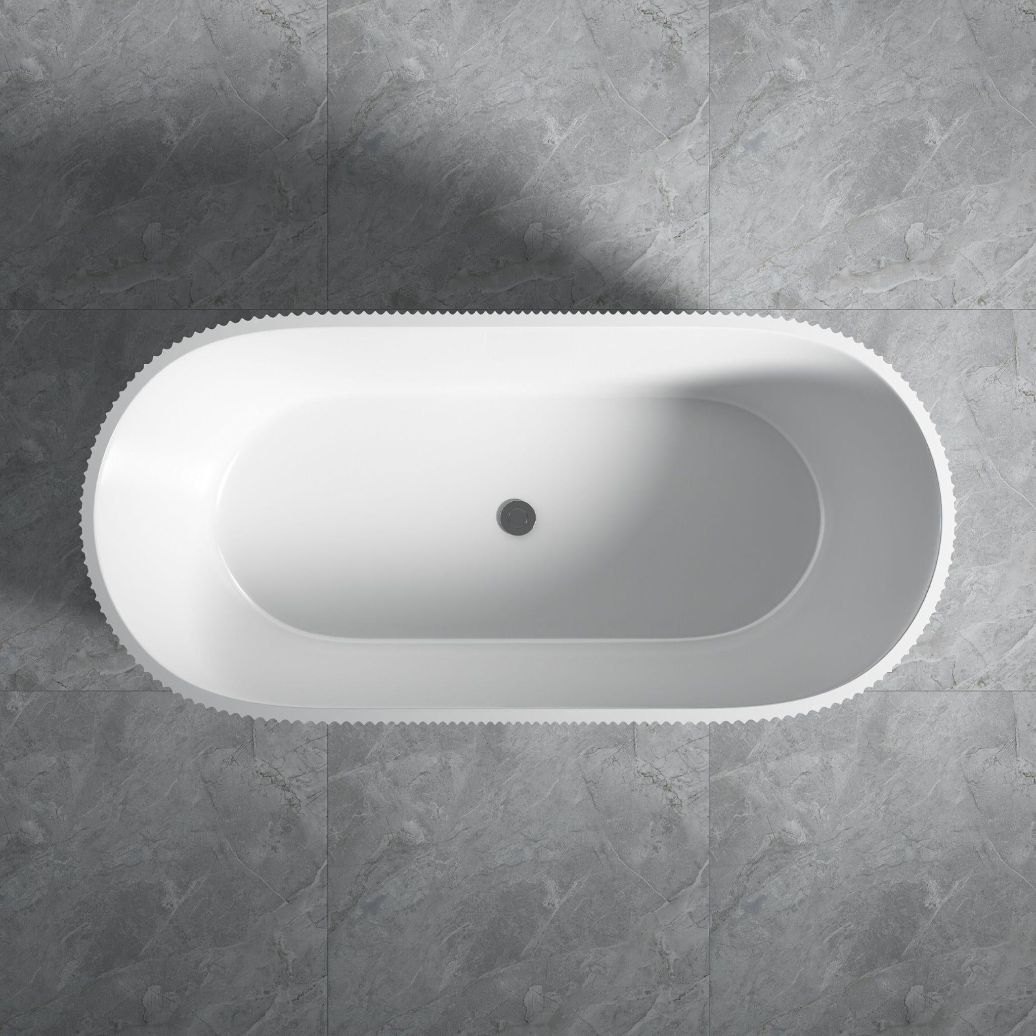 LUKKA AGENA FLUTED FREESTANDING BATHTUB OVERFLOW GLOSS WHITE (AVAILABLE IN 1500MM AND 1700MM)