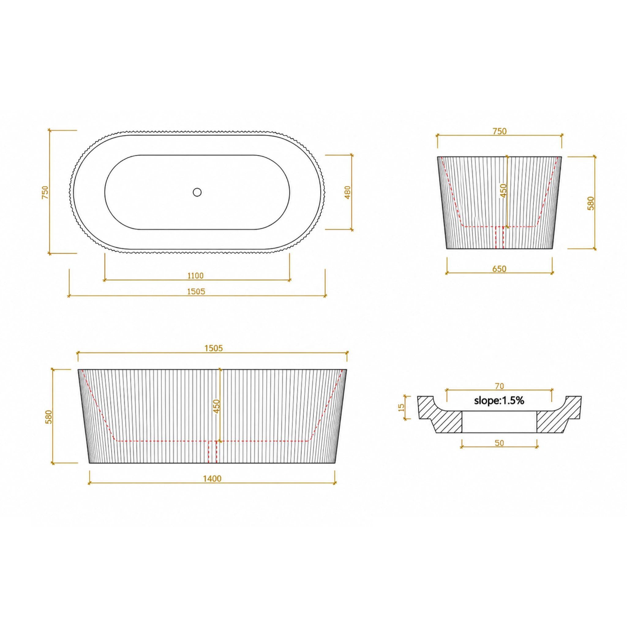 LUKKA AGENA FLUTED FREESTANDING BATHTUB GLOSS BLACK AND WHITE (AVAILABLE IN 1500MM AND 1700MM)