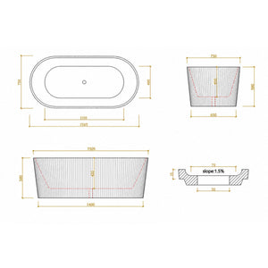 LUKKA AGENA FLUTED FREESTANDING BATHTUB GLOSS BLACK AND WHITE (AVAILABLE IN 1500MM AND 1700MM)