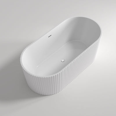 LUKKA AGENA FLUTED FREESTANDING BATHTUB OVERFLOW MATTE WHITE (AVAILABLE IN 1500MM AND 1700MM)
