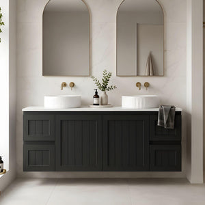 LUKKA ARCHILL FEDERATION MATTE BLACK 1500MM DOUBLE BOWL WALL HUNG VANITY