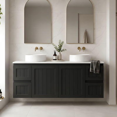LUKKA ARCHILL FEDERATION MATTE BLACK 1500MM DOUBLE BOWL WALL HUNG VANITY