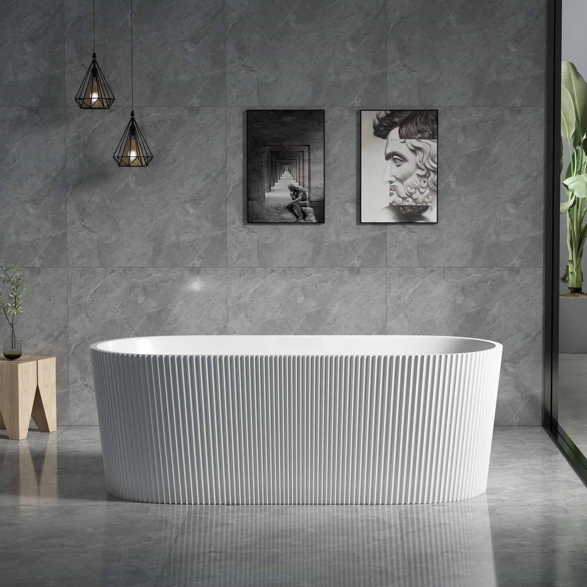 LUKKA AGENA FLUTED FREESTANDING BATHTUB OVERFLOW GLOSS WHITE (AVAILABLE IN 1500MM AND 1700MM)