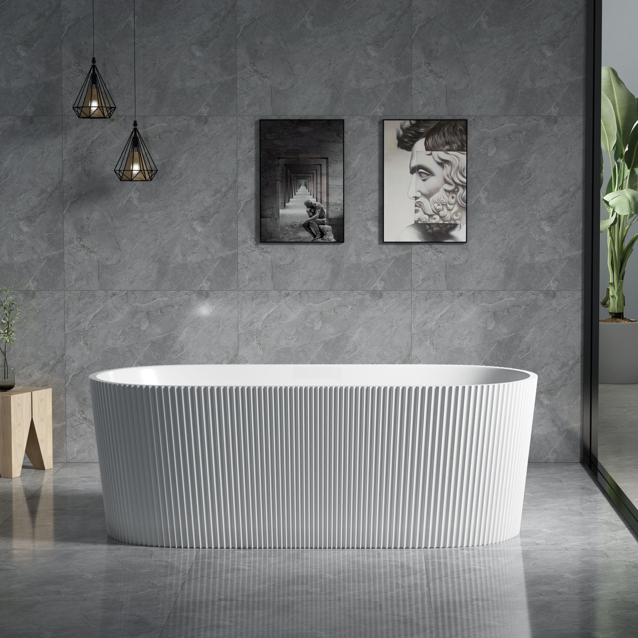 LUKKA AGENA FLUTED FREESTANDING BATHTUB GLOSS WHITE (AVAILABLE IN 1500MM AND 1700MM)