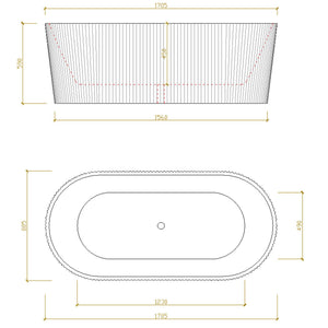 LUKKA AGENA FLUTED FREESTANDING BATHTUB MATTE BLACK 1700MM