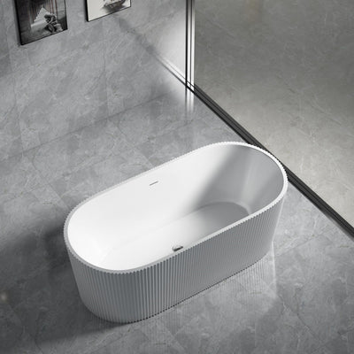 LUKKA AGENA FLUTED FREESTANDING BATHTUB OVERFLOW MATTE WHITE (AVAILABLE IN 1500MM AND 1700MM)